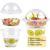 Dessert Cups, 50 Pack 9 oz Plastic Appetizer Cups for Parties, Parfait Cups with Lids, Spork & Inserts - Yogurt Parfait Conta