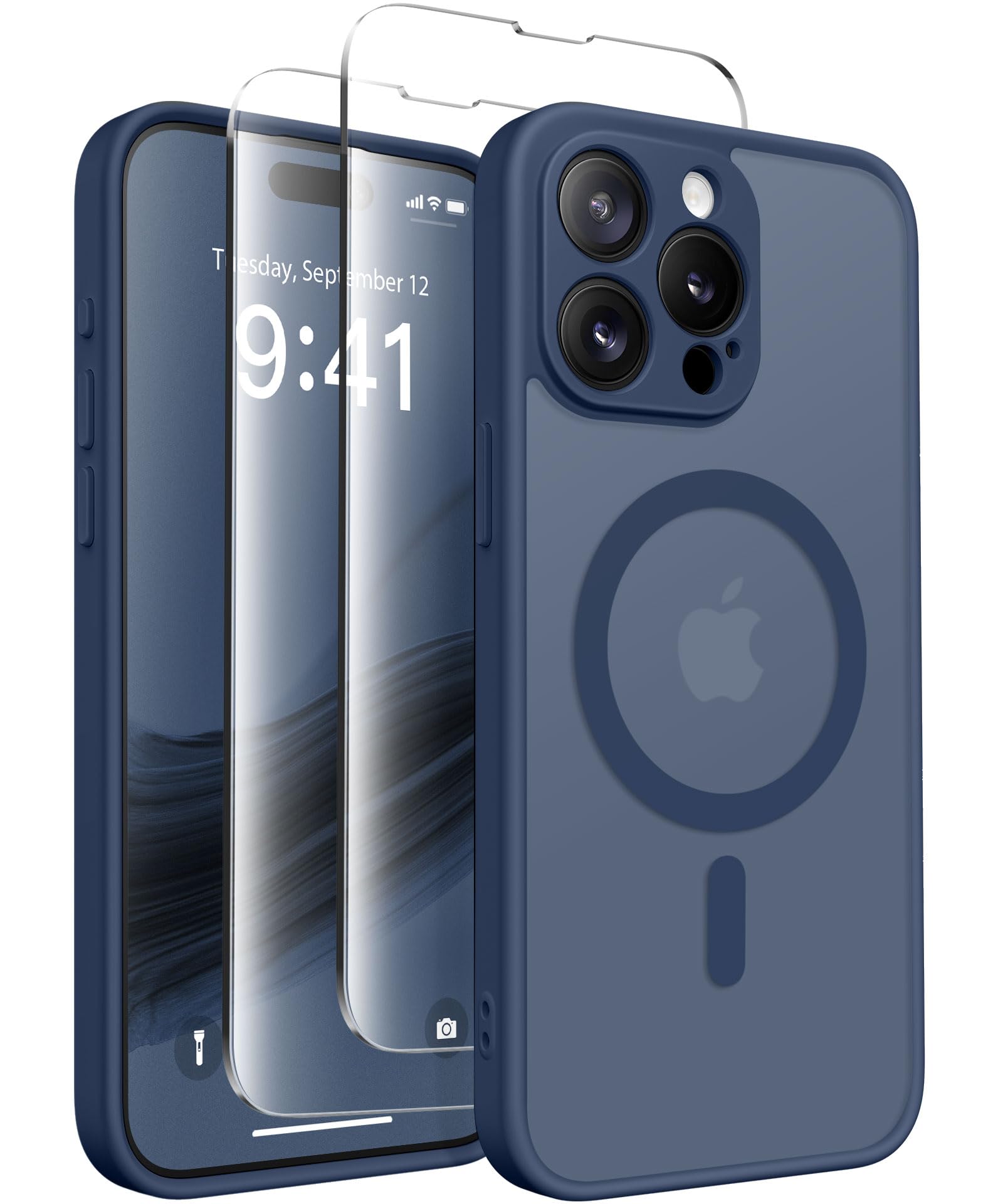 CAPRARO Magnetic for iPhone 15 Pro Max Case, [Compatible with MagSafe] [Full Camera Protection] [14FT Drop Protection] Shockproof Protective Slim Translucent Phone Case, NavyBlue — image 1