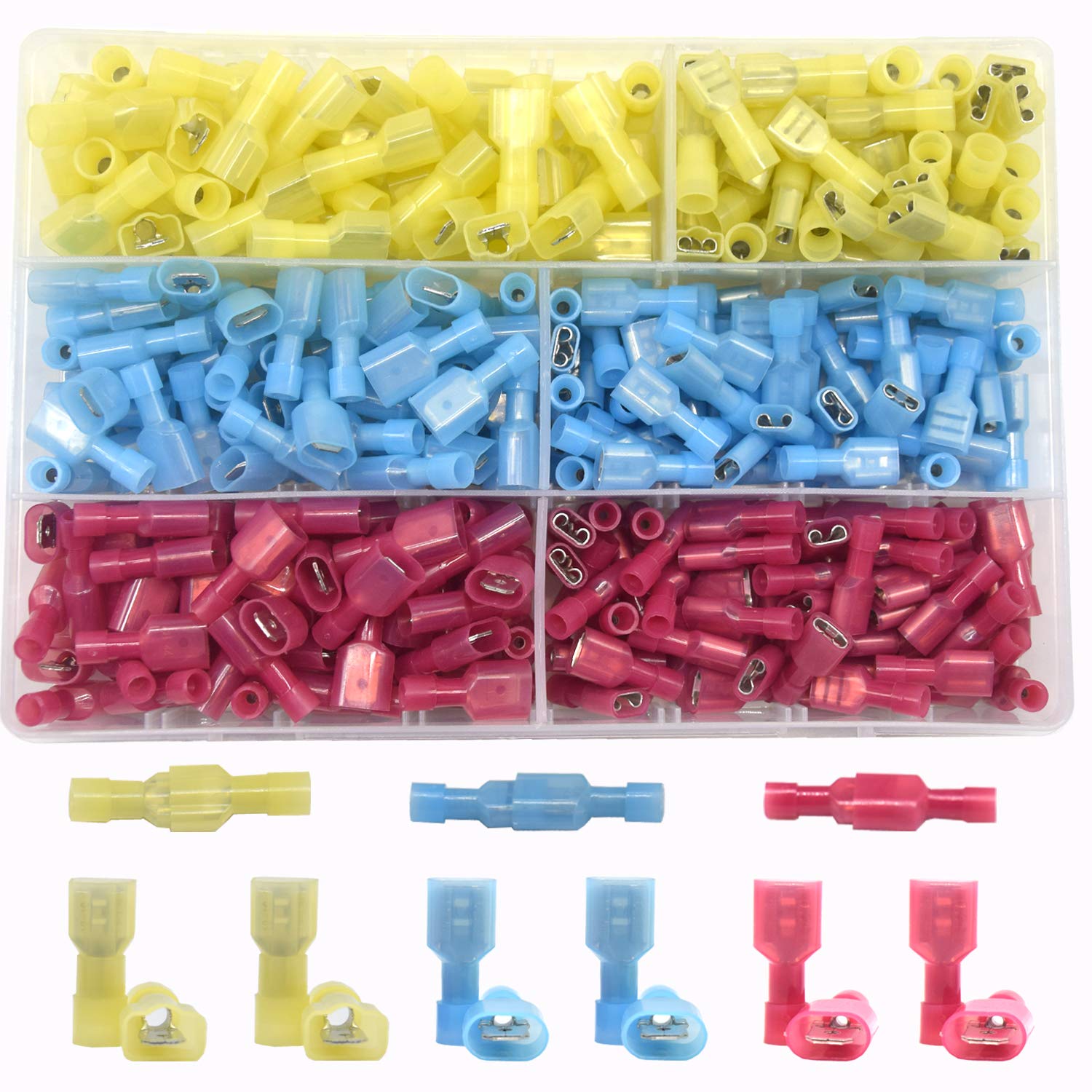 CEEYSEE 320Pcs Nylon Female Male Spade Crimp Connector Insulated Quick Disconnects Wire Connectors Terminals Set（NSZ)