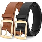 WERFORU 2 Pack Women Leather Belts for Jeans Pants Fashion Leather Belts for Women Waistband with Gold Pin Buckle