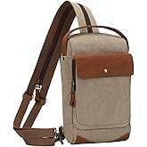 KL928 Canvas Sling Bag for Men Women, Casual Crossbody Backpack Travel Shoulder Daypacks Rucksack, Khaki