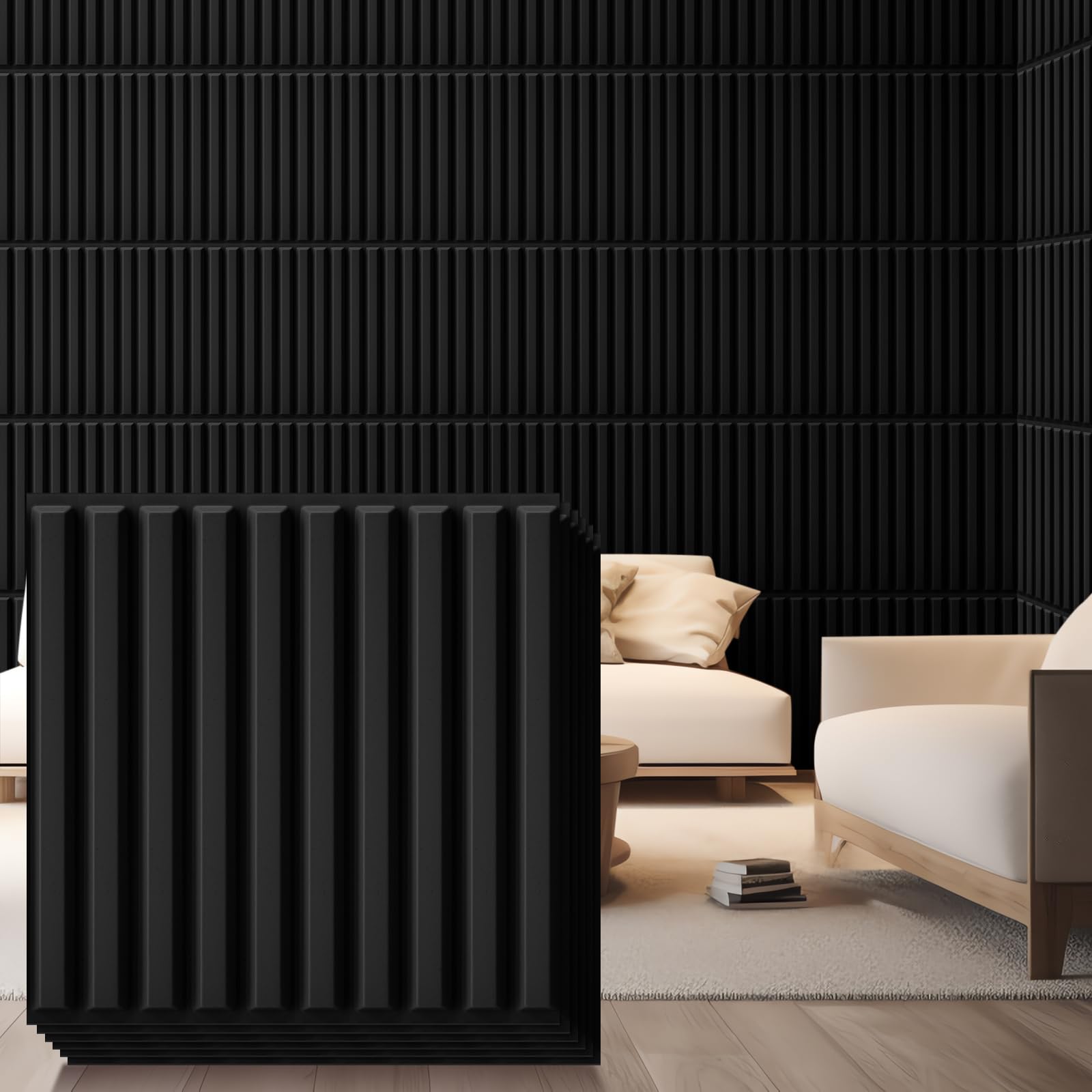 Photo 1 of ** SOLD AS IS, NO REFUND/RETURN** SEE COMMENTS!
Nuanchu 32 Pcs 3D Slat Wall Panels, 12"x12" PVC Fluted Wall Paneling for Interior Decor, Paintable Waterproof Textured Tiles for Living Room TV Background Gaming Room, 32 Sq. ft Coverage (Black)