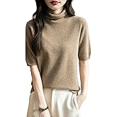 Chanyarn Women's Turtleneck 100% Merino Wool Spring Fall Winter First-Line Ready to Wear Seamless Knit Short Sleeve Sweater