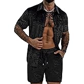 ZSJR Mens Tracksuit Diamond Velvet Shirts and Shorts Set Fashion Casual 2 Piece Outfits for Men
