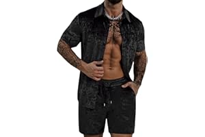 ZSJR Mens Tracksuit Diamond Velvet Shirts and Shorts Set Fashion Casual 2 Piece Outfits for Men