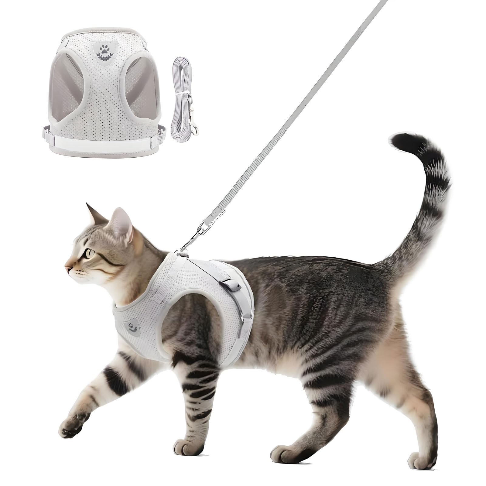 Anlitent Soft Mesh No Pull Cat Harness and Lead Set for Walking, Escape Proof Kitten Vest Harnesses for Small Dogs/Cats/Animals Rabbit, Cool Cat Dog Collar with Leash (Grey, X-Small) โ image 1