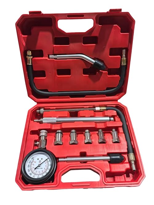ZEAJSRU Engine Cylinder Compression Tester Kit, Dual Function Fuel & Vacuum Pressure Gauge Set, Automotive Engine Diagnostic Tool with Adapters and Carrying Case