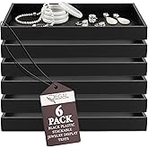 RJ Displays 6 Pack Stackable Jewelry Tray Set, Stackable Plastic Jewelry Organizer Tray, Jewelrys Drawer Organizers, Drawers Inserts, Earring Organizer for Women Perfect Trays (Black) 14.75x8.25x1 IN