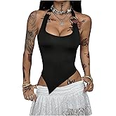 SOLY HUX Women's Y2k Halter Backless Crop Top Ring Linked Asymmetrical Fitted Concert Tank Tops Streetwear