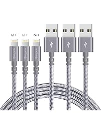 Qiangson phone cable nylon braided 3 pack 6 feet charging cable cord lightning to usb cable charger compatible iPhone iPad more (Gray)