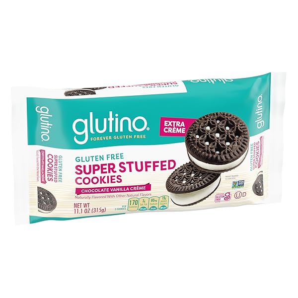 GLUTINO SUPER STUFFED CHOCOLATE VANILLA CREAM COOKIE, 11.1 OUNCE