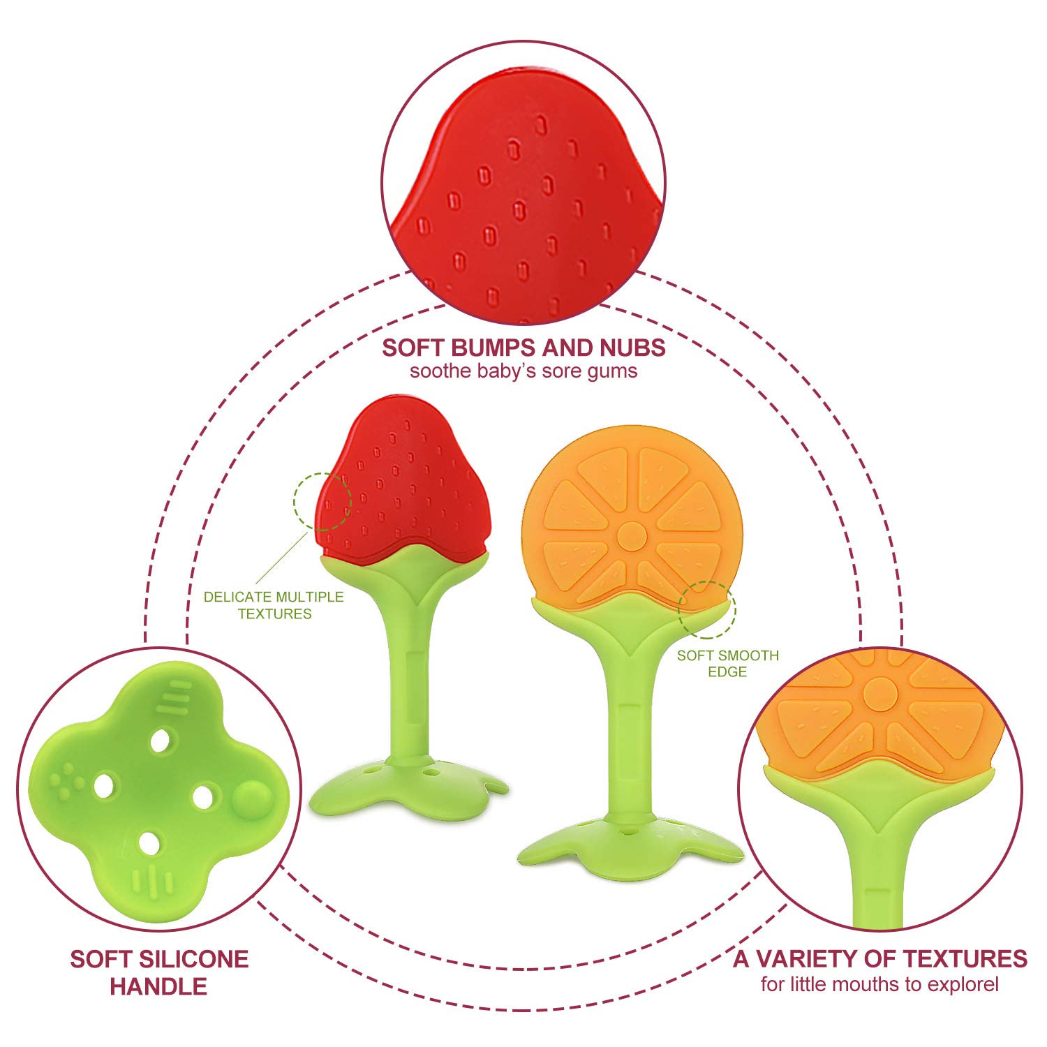 Teething Toys (4 Pack)-ANGELBLISS Baby Teething Toys Set/Baby teether chew Toys/Natural Organic Freezer Safe for Infants and Toddlers/BPA-Free Teether Set for Boys & Girls : Baby