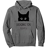 Cat Judging You Silently Funny Black Cat Mom Dad Pullover Hoodie