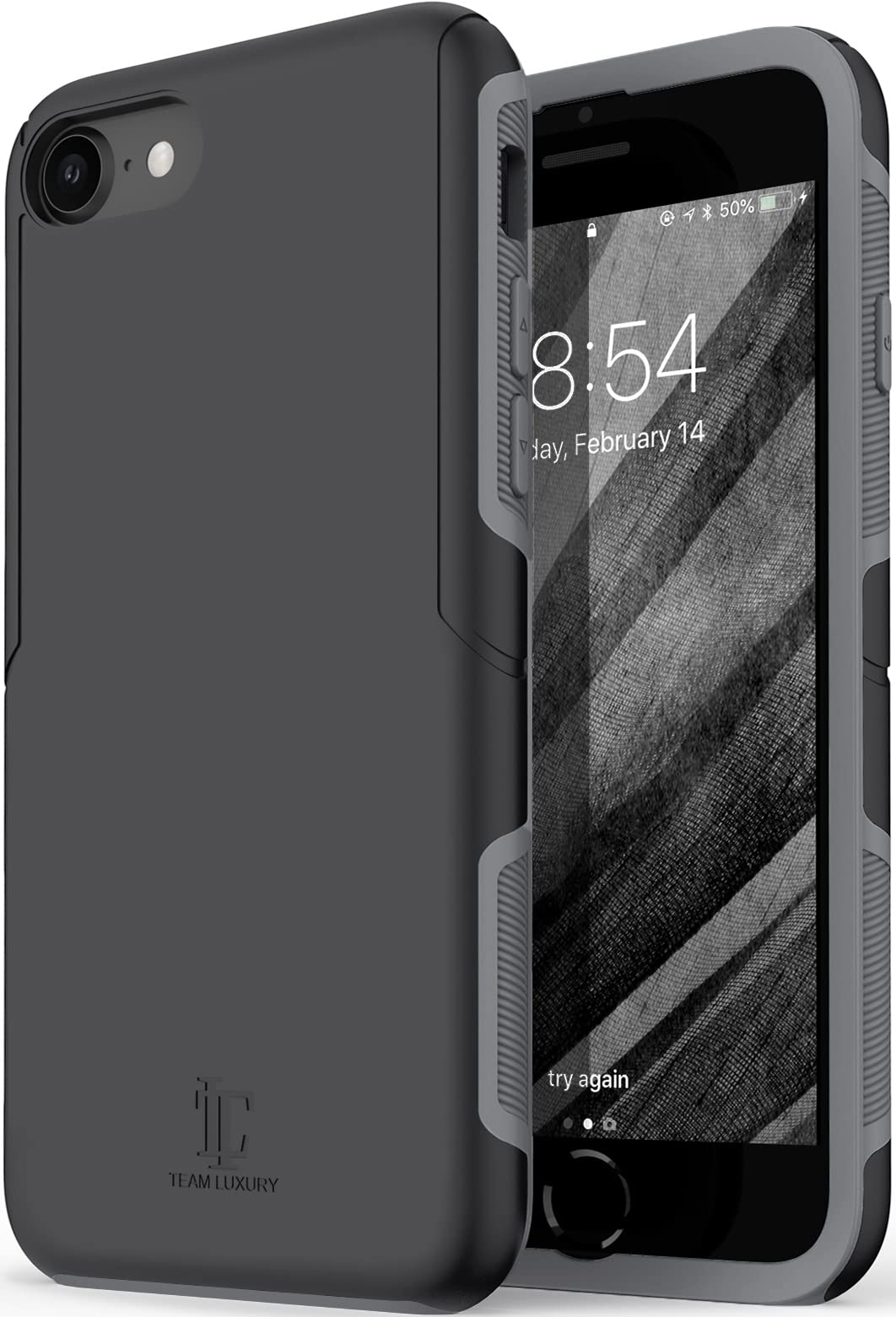 Photo 1 of TEAM LUXURY Case for iPhone SE (2022/2020), iPhone 8, iPhone 7 case - Shockproof Rugged Protective Phone Cover - Compatible with Wireless Charging - (Black/Gray)