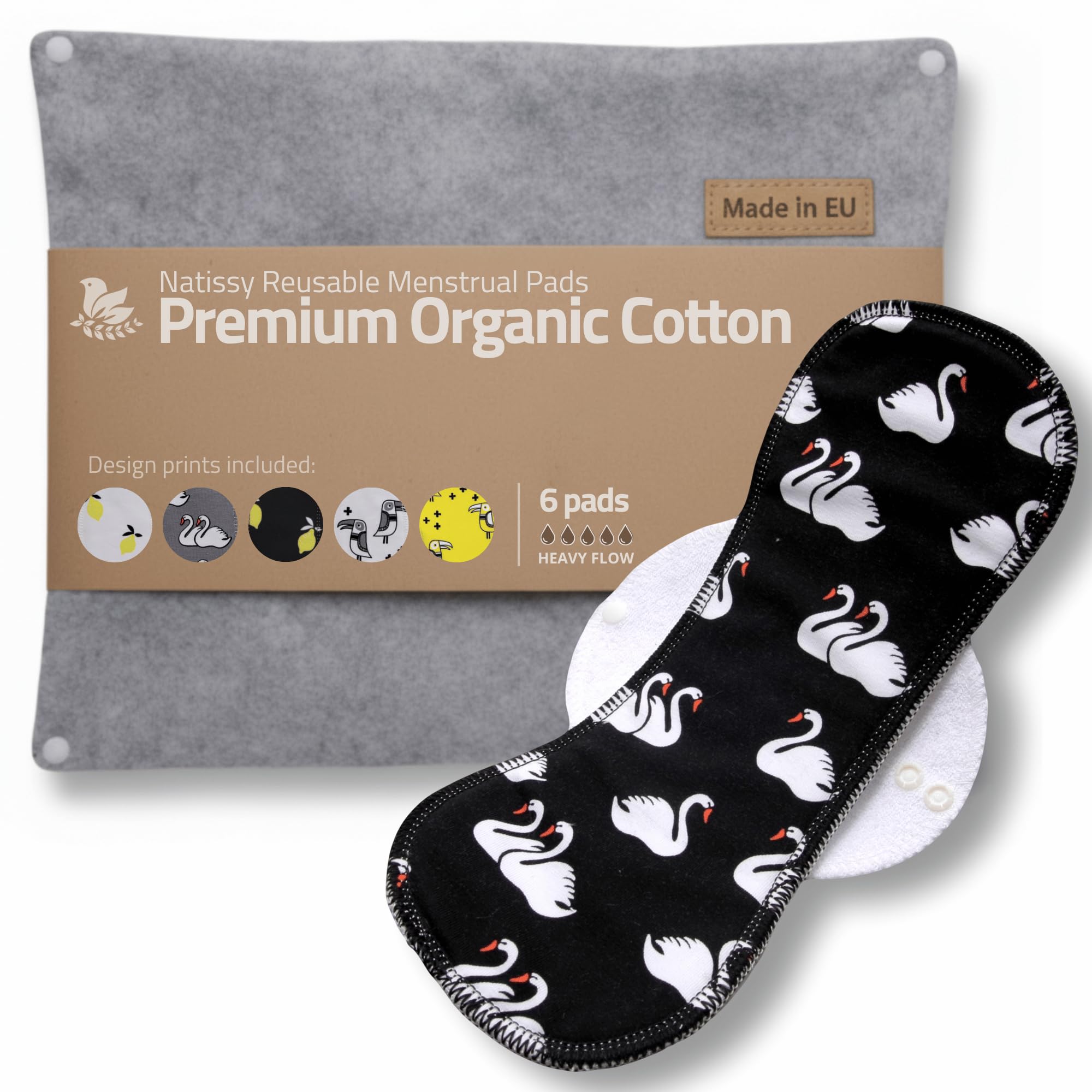 Made in EU – Reusable Sanitary Pads for Heavy Flow (6 Pack, L & XL) – High-Temp Washable, Extra-Absorbent Cloth Period Pads for Women – Ultra Soft Organic Cotton, Reliable Fit & Leak Proof Comfort