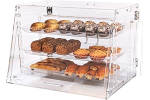 NLShan Commercial Countertop Bakery Display Case, 3-Tier Pastry Display Case, 22.2" x 16" x 16" Acrylic Bakery Display Box with Front & Rear Doors, Serving Tong for Bread, Cookie Cupcake