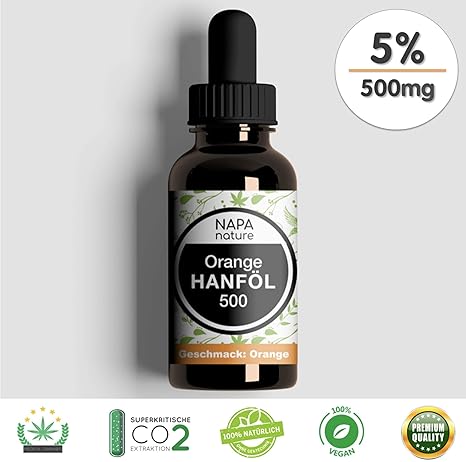 Hanföl 5% 500mg hochdosiert, NAPA NATURE® Premium Hanf-Öl in BIO-Qualität, natürlicher Orangen-Geschmack. Laborgeprüft, Volls