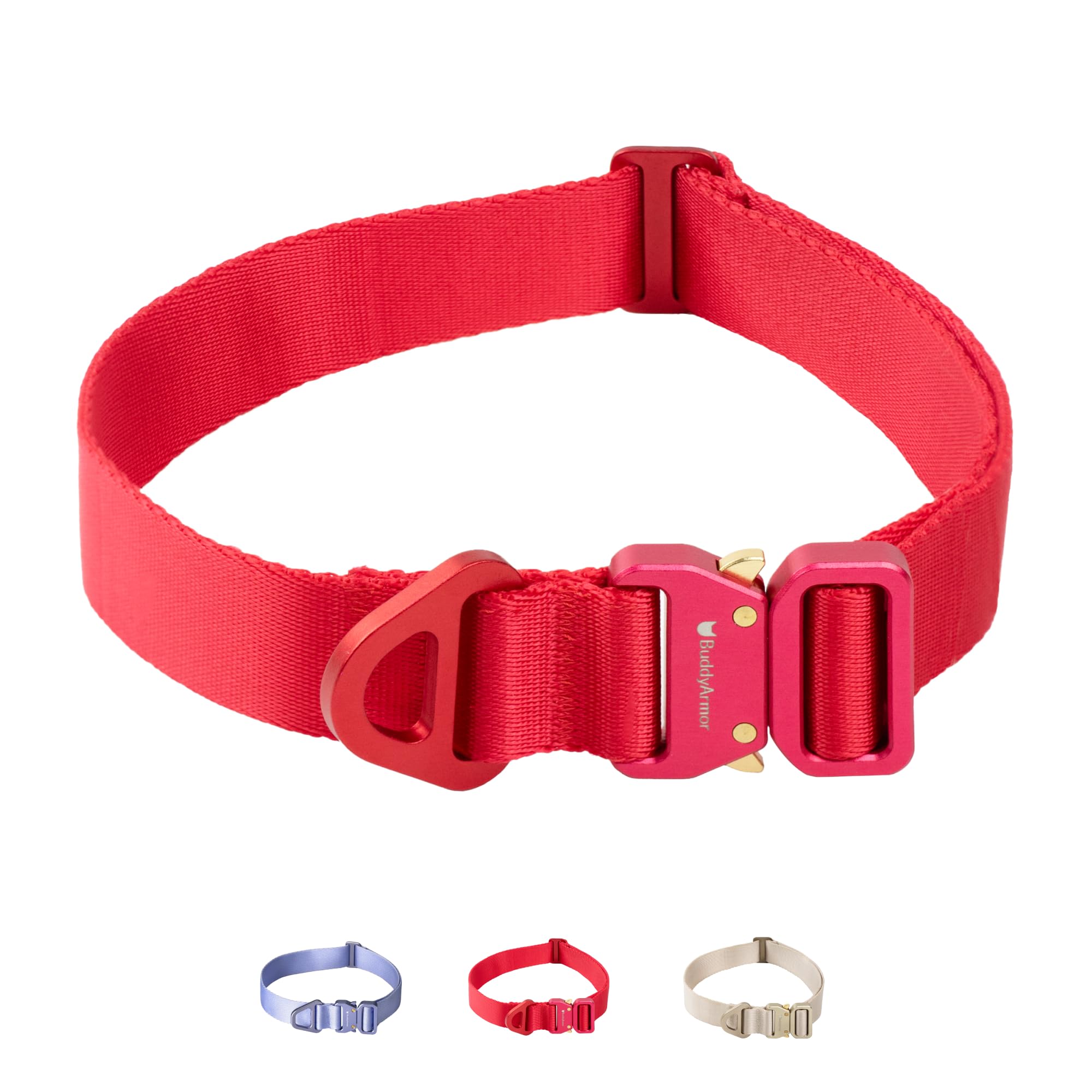 BuddyArmor Light Alloy Dog Collar - High Strength Nylon Heavy Duty Dog Collar with Aluminum Alloy Buckle, Training Dog Collar for Medium Large Dogs for Outdoor Walking (Vivid Red, L)