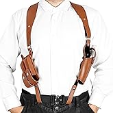 Adjustable Leather Shoulder Holster for Concealed Carry Universal Gun Holster for Men with Double Magazine Pouch Fits 1911, Glock 17/19/23, and Most Pistols (Right Hand Use)