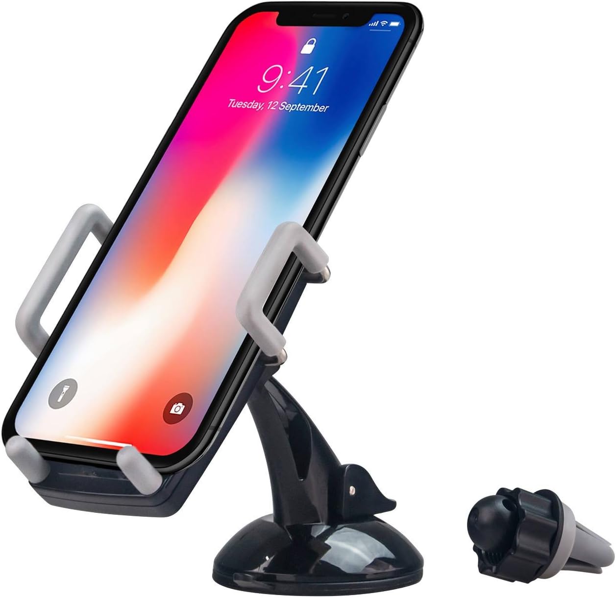 Car Cell Phone Mount, TechToDoor 3 in 1 Universal Cell Phone Holder for Car Air Vent, Dashboard and Windshield for iPhone X, 8 Plus,8, 7 Plus,7,6 Plus,6, Samsung Galaxy, HTC, Nokia and More (Grey)