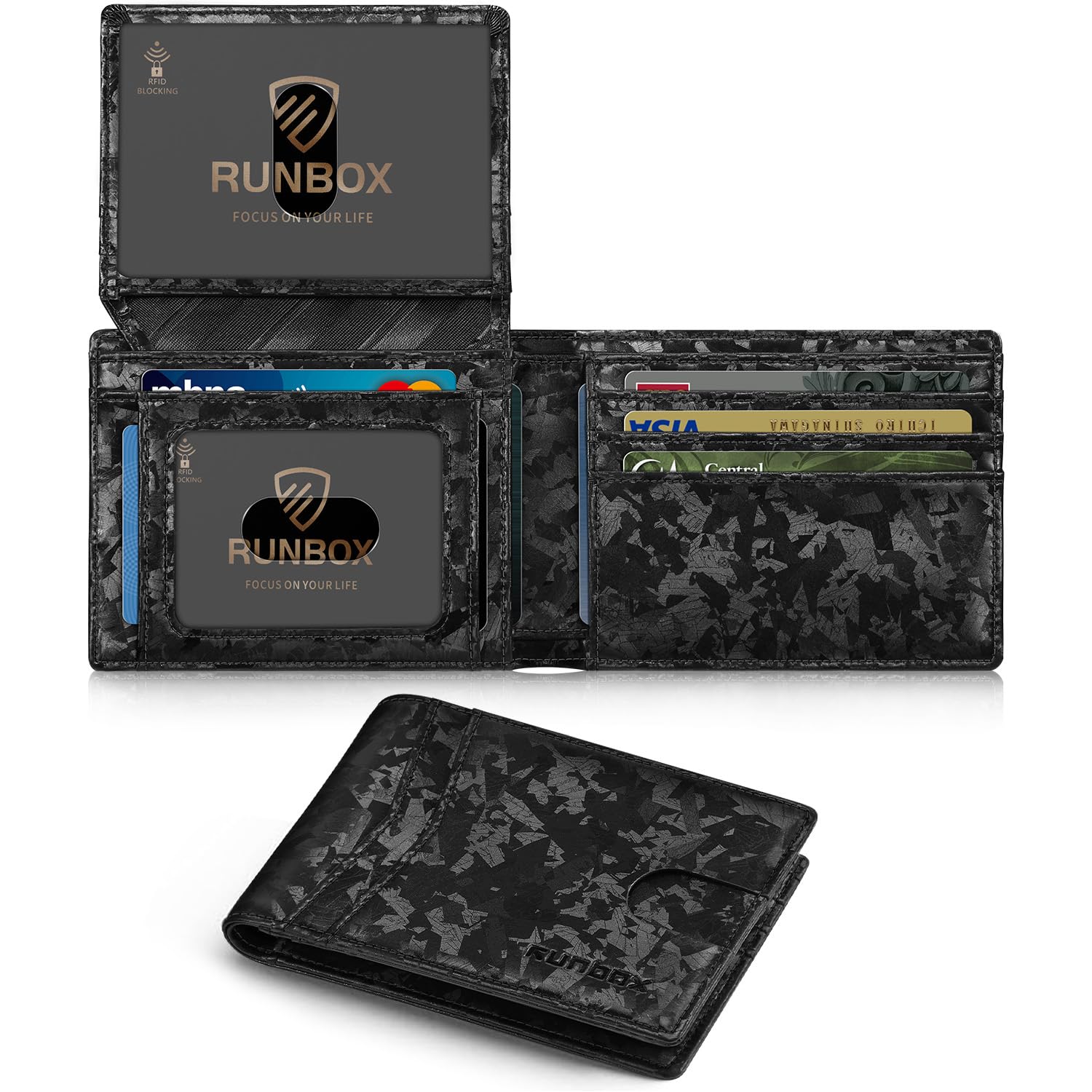 RUNBOX Wallet for Men Slim Rfid Leather 2 ID Window With Gift Box Image
