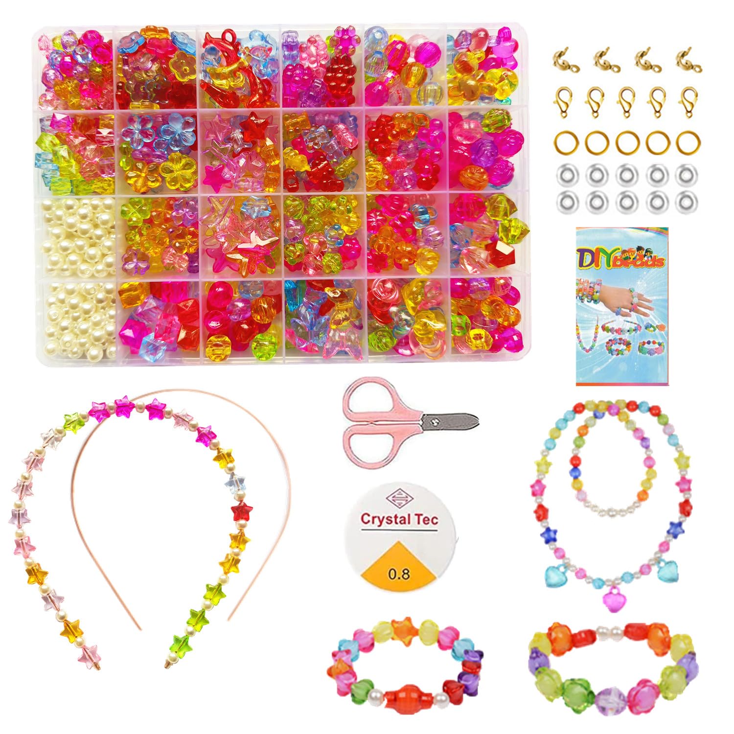 Vytung Children DIY Beads Set,Bracelet Bead Art & Jewellery-Making,Bead String Making Set,24 Different Types and Shapes Colorful Acrylic DIY (Color 2#)