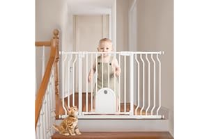 ECHOSOLAR Baby Gate with Cat Door for Stairs - Baby Gate with Pet Door Auto Close 29.5"-48.5" Safety Metal Dog Gate for Door Ways/Stairs/House/Walk Through with Includes 2 Extension Pieces and 4 Wall Cups