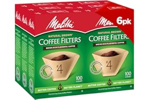 Melitta #4 Cone Coffee Filters, Natural Brown, 100 Count (Pack Of 6), 600 Total Filters - Fits all 8-12 Cup Cone Coffee Makers and Pour-Overs, Compostable, Tear-Resistant, Made in USA