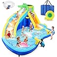 Inflatable Water Slide for Kids 8in1 Water Park 158x138x89in Waterslide Inflatables with 450W Blower+2 Cannons+Climbing Wall+Splash Pool+Crocodile Sprinkler Blow up Water Slides for Kids Backyard Fun