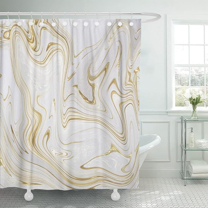 Emvency Shower Curtain White and Gold Marble Marbling Abstract Stock
