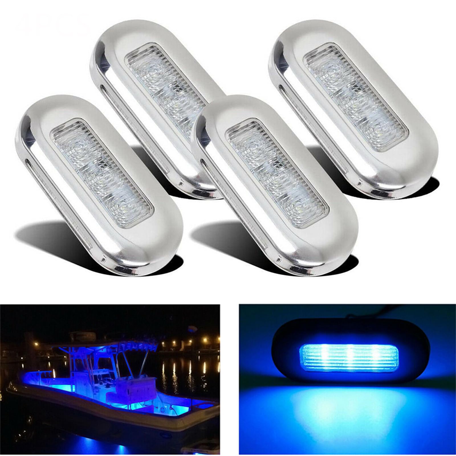 Krtopo 4x 3 LEDs Boat Stern Light 12V Navigation Light Round Anchor Signal Lamp for Boats Deck Kayak Yacht Marine Pontoon (Blue)