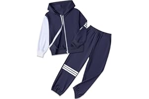 kadoubiyoo Boy's Pants Set - 2 Piece Fall Outfits ColorBlock Long Sleeve Zipper Hooded and Pants Casual Clothes 6-16 Years