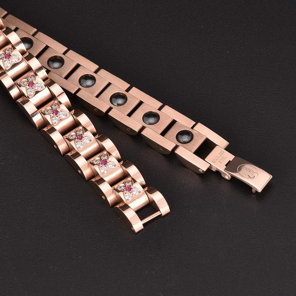Magnetic Therapy Bracelet for Women Titanium Steel Health Pain Relief for Arthritis Wristband with Adjustable and Carpal Tunne（Rose Gold）: Health & Personal Care
