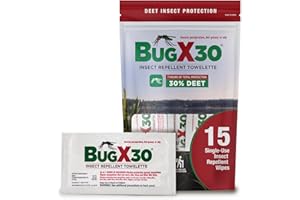 CoreTex Bug X 30 Mosquito, Tick, & Insect Repellent Wipes (30% DEET) with Resealable Travel Bag - Pack of 15 Single-Use Bug Repellent Wipes for Up to 7+ Hours of Protection Against 12 Types of Insects