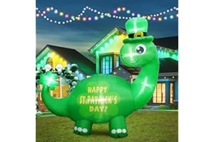 inslife 6FT St. Patrick's Day Inflatable Outdoor Decoration Blow Up Dinosaur Wearing Hat with Lucky Shamrock Tail Built-in 5 LEDs St Patricks Day Decorations for Yard Garden Lawn Home Party Indoor