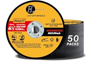 HERZLG LIFE Cut Off Wheels 4 1/2 inch, Cutting Wheel for Metal & Stainless Steel, Ultra-Thin Professional Fast Cutting Disc for Angle Grinder 4-1/2" x 3/64" x 7/8" (4-1/2"(50 PCS))