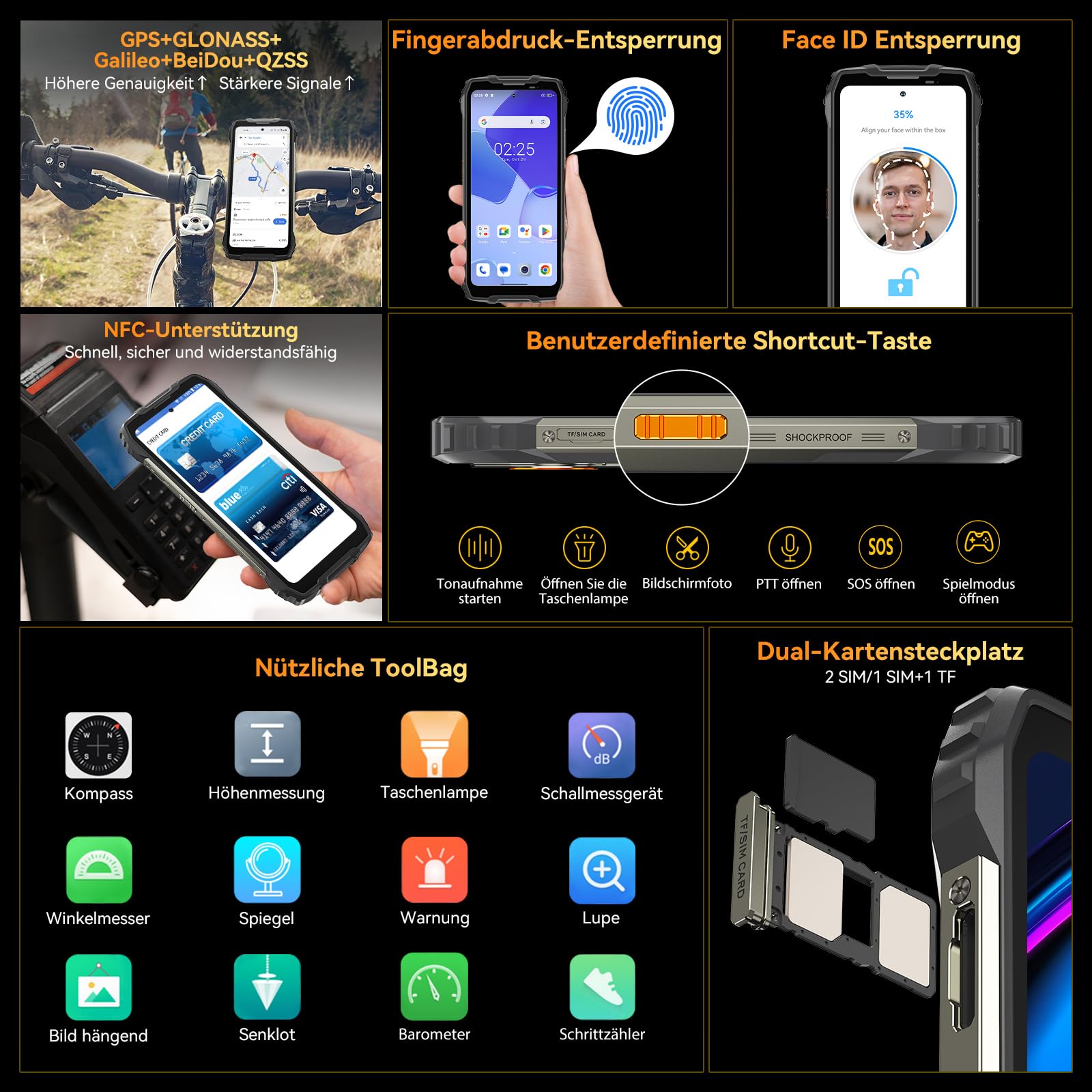 Blackview BL7000 AI 5G Outdoor Handy Android 15-24GB+256GB/2TB MTK Dimensity 6300, 120HZ 2.4K FHD+ 6.78", 50MP+32MP, Nachtsicht 20MP, Outdoor Smartphone Ohne Vertrag, Face ID/GPS/NFC/OTG 8