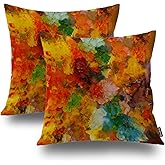 Shrahala Multicolor Abstract Decorative Pillow Covers, Artist Multicolor Oil Abstract Art Decorative Linen Throw Pillow Covers 18 x18 Solid Burlap Cushion Covers for Bed Couch Sofa Bench Car Set of 2