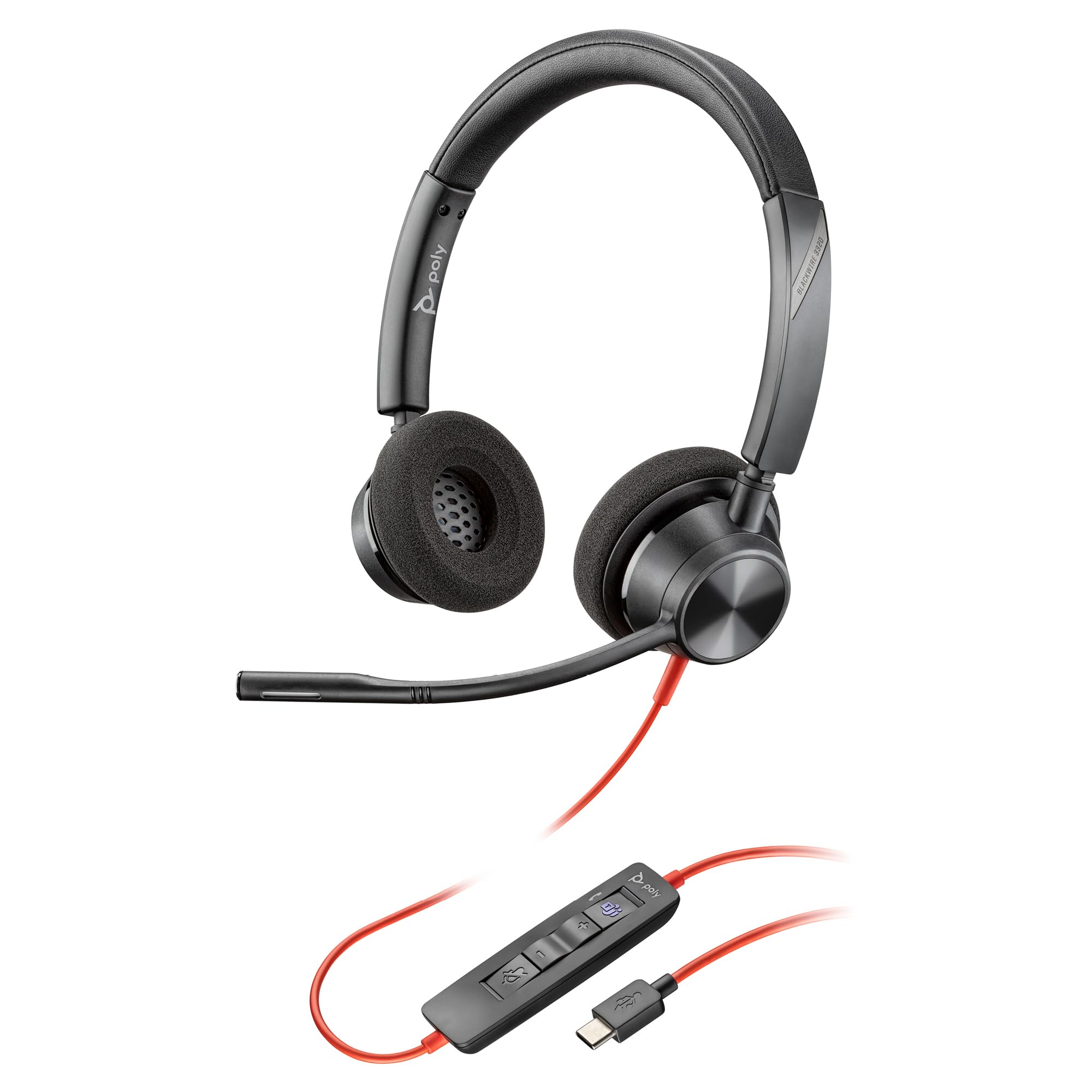 Poly Blackwire 3320 Wired Headset – Flexible Microphone Boom – Hi-fi Stereo - Connect to PC/Mac via USB-C or USB-A - Certified for Microsoft Teams