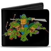 Nickelodeon boys Buckle-down Pu Bifold - Classic Tmnt Group Pose + Tmnt World Tour 84 Black/Green Wallet, Multicolor, 4.0 x 3.5 US