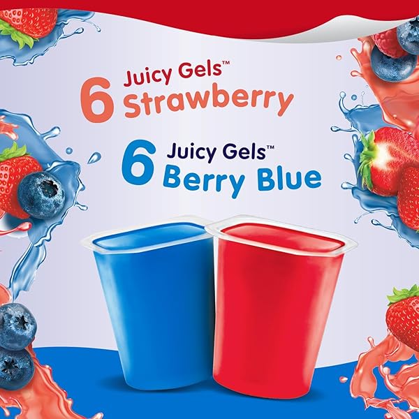 SNACK PACK STRAWBERRY AND BERRY BLUE FLAVORED JUICY GELS CUPS, 3.25 OZ., 12-COUNT FAMILY PACK