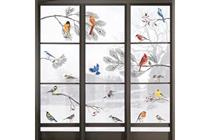 Yovkky Winter Bird Pine Tree Branch Window Clings 9 Sheet, Cardinal Bullfinch Chickadee Robin Glass Sticker Decal Snow Red Berry Decor Home Kitchen Office Fridge Decoration Kid DIY Supply Double Sided