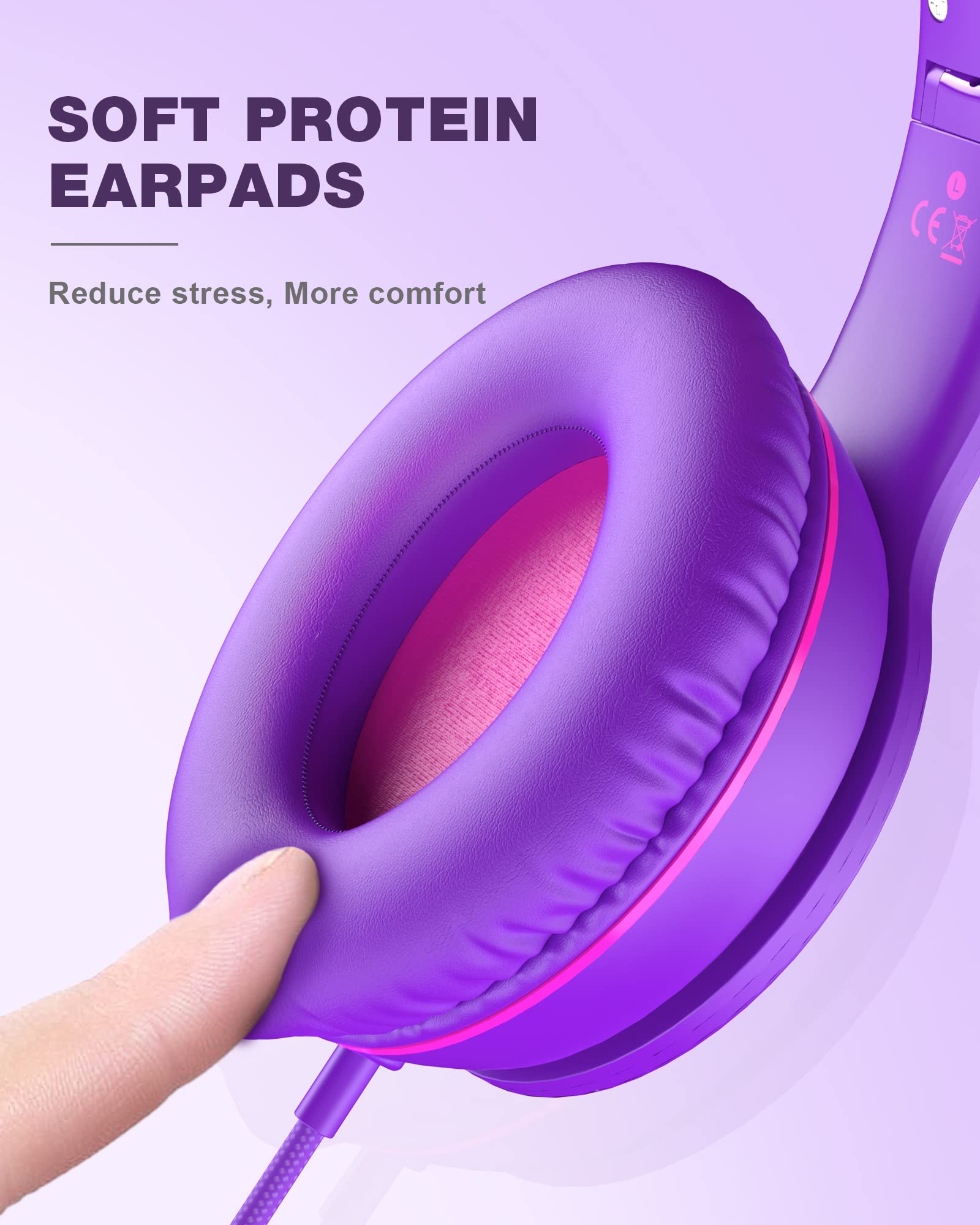 ELECDER i45 Headphones Wired, On-Ear Headphones with Microphone, Foldable Stereo Bass, 1.5M No-Tangle Cord, Portable 3.5MM Headset for School Kids Teens Smartphones Computer PC Tablet Travel, Purple