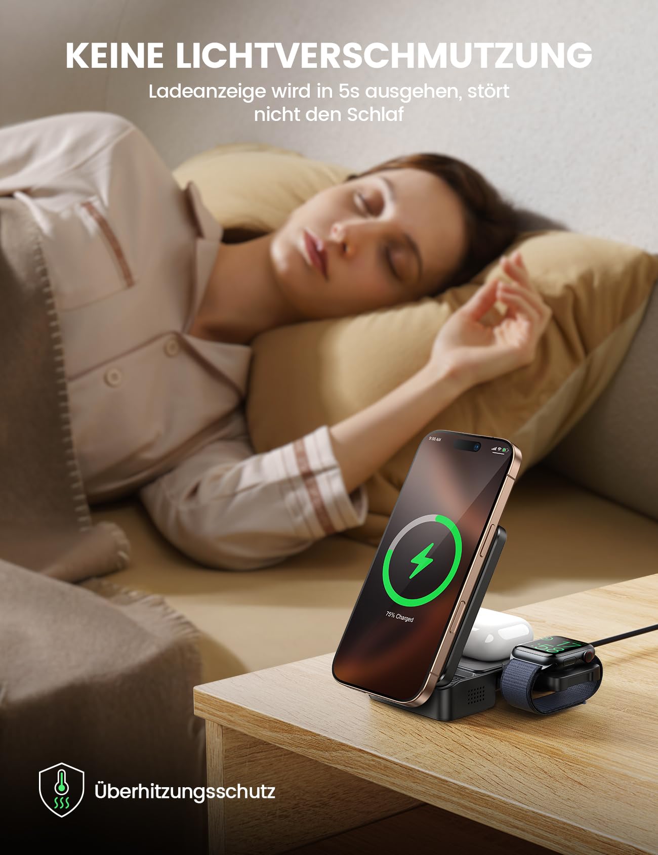 Lamicall 3 IN 1 Ladestation für MagSafe Ladegerät - [Faltbar & Tragbar] Kabellose induktive Ladestation Apple Watch und iPhone, Reisen Wireless Charger für iPhone 17/16/15/14 Pro Max Plus Air, AirPods 2