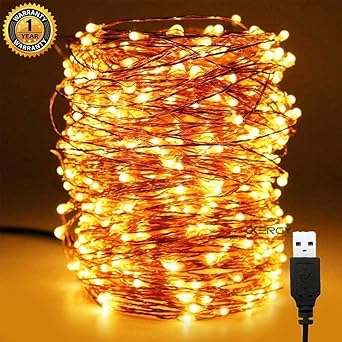 XERGY 20 Meter 200 LEDs Waterproof Fairy Decorative String Light - USB Powered (3 Copper Wires, Premium Quality) Warm White - Home DIY Decoration Indoor Outdoor for Party Wedding Diwali Interior