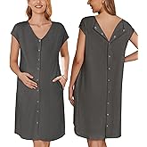 Ekouaer Labor/Delivery/Hospital Gown Nursing Nightgown Maternity Sleepwear With Pockets Postpartum Gowns with Button S-XXL