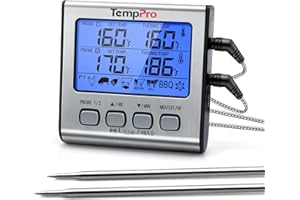 ThermoPro TP17 Digital Meat Thermometer with Dual Temperature Probe Large Backlight LCD Food Thermometer with Timer for Kitch