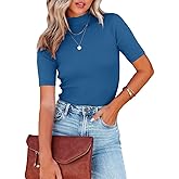 Nutssfiree Women Tops Dressy Casual Mock Turtleneck Short Sleeve Ribbed Business Work Shirts Blouses
