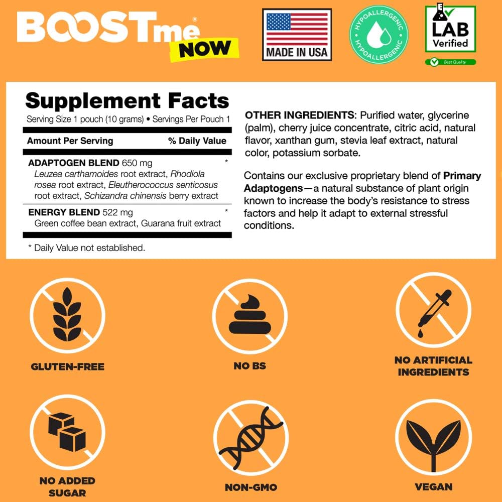BOOSTme Energy Gel Shot - Natural Pre Workout Shots with Adaptogens - Vegan Preworkout Energy Shot - Natural Preworkout with Ginseng Rhodiola - Natural Energy Shot - Natural Energy Gels for Running 6: Health & Personal Care