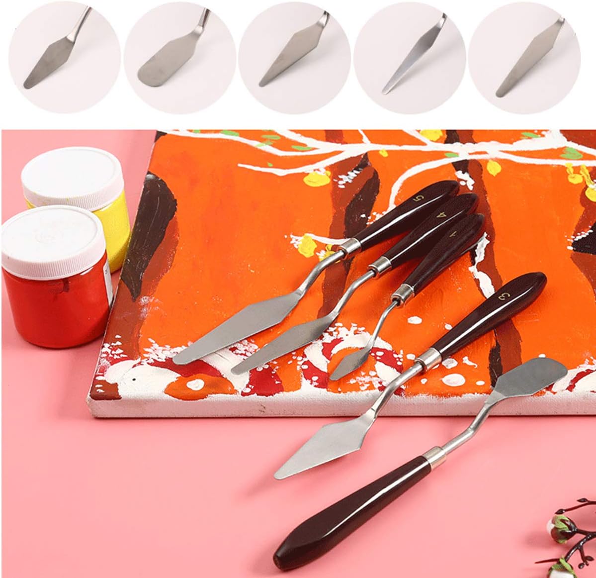 Palette Knife, NCTP 5 Pieces Stainless Steel Spatula Painting Palette Knife Oil Painting Accessories Color Mixing Set for Oil, Canvas, Acrylic Painting-Lightwish